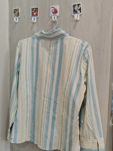 women&#39;s small size  blue and green stripped shirt