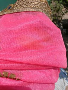 Mirror Work Pink Colour Saree