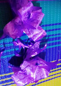 Purple Ribbon on Colorful 2 Flowers