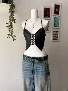 Rave leather crop top