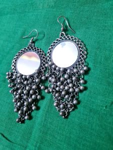 Oxidised Silver Jhalar Long Earing