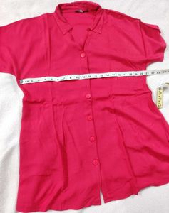 Red Collared Button-Down Top