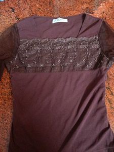Brown Floral Lace Top