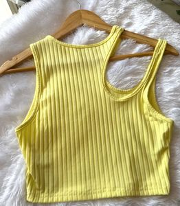 Yellow Ribbed Cutout Tank Top