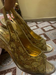 Gold Embellished Slingback Heels