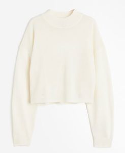 Cream Cropped Knit Sweater