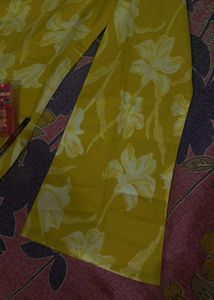 Yellow Floral Print Kurti with back corset
