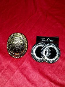 Combo Of Golden Adjustable Ring And Silver Earring