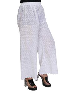 White Embroidered Palazzo Pants