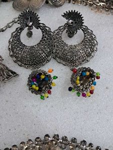 Oxidized Silver Jhumka Earrings with Kamarband