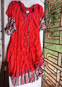 Red Embroidered Kurta