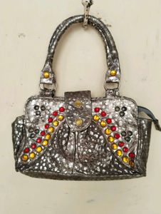 Embellished Silver Metallic Bag