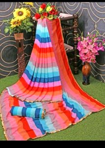 Rainbow Saree💕 With Blouse Piece