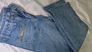 Denim Baggy Pants With Chains On Front