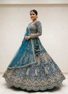 Elegant Teal Embroidered Lehenga Choli