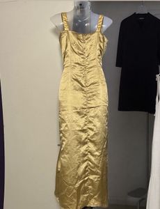 Pintrest Gold Satin Maxi Dress