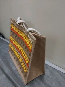 Cute Decorated Jute Handbag