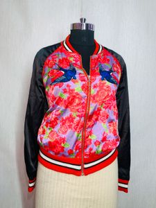 Floral Embroidered Bomber Jacket