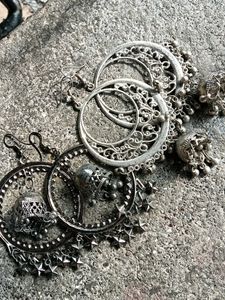 Silver Flower Statement Earrings