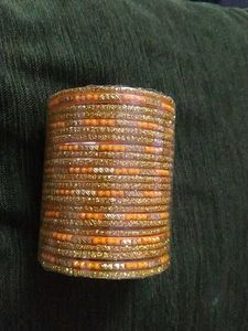 Orange & Red Gold Beaded Bangle Set Combos