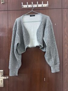Grey Knit Cropped Cardigan