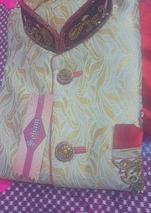 Elegant Cream &amp; Gold Indian Sherwani.