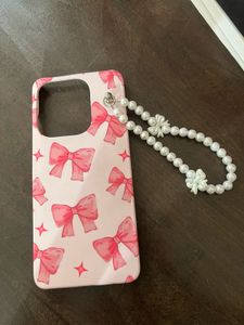 Pink Bow Phone Case with Pearl Strap