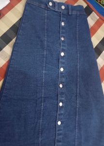 Vintage Denim Button-Front A-Line Skirt