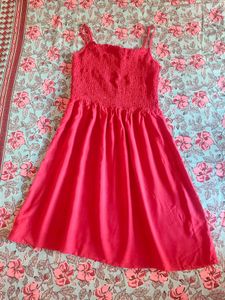 Coral Spaghetti Strap Mini Fit &amp; Flare Party Dress