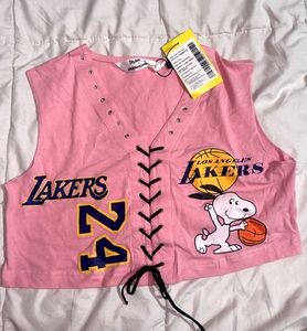 Lakers x Snoopy Lace-Up Crop Top