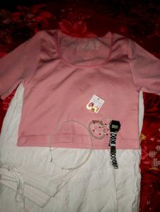 Pink Crop Top &amp; White Skirt Bundle