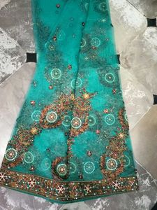 Teal Embroidered Net Dupatta
