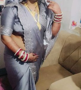 Lavender Colour Saree Diamond Work