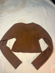Brown Long Sleeve Crop Top