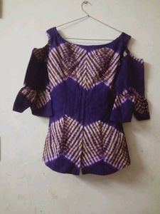 Purple Tie-Dye Off-Shoulder Cotton Top with Back