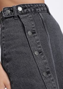 Black Button Denim long Skirt