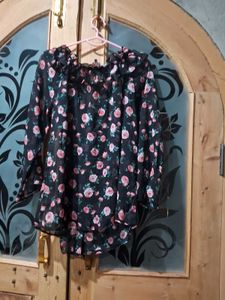 Floral Ruffle Trim Sheer Blouse