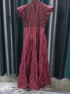 Maroon Maxi Dress with Embroidery