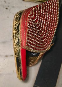 Red &amp; Gold Bejeweled Mules