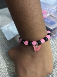 Pink &amp; Black Beaded Bracelet