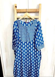 Blue Printed Cotton Kurti Size-46