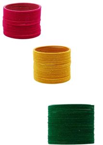 Plain Velvet Metal Bangles Combo 3 Sets