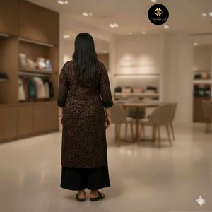 Elegant Brown Animal Print Kurta with plazo