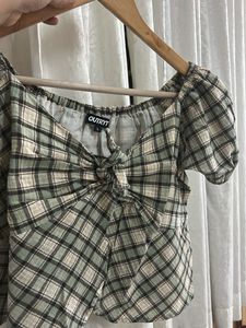 Plaid Puff Sleeve Top