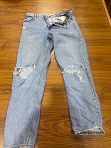 Zara Ripped Knee Jeans &amp; Striped Top