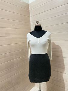 MANGO White Knit Mini Dress