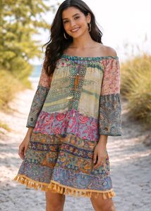 Boho Off-Shoulder Patchwork beach Dress