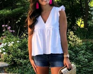 ZARA  Blouse White V-Neck Top