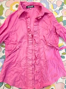 Pink Fitted Shirt With Ruffle Details
