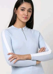 Sporty Chic Sky Blue Zip-Up Top